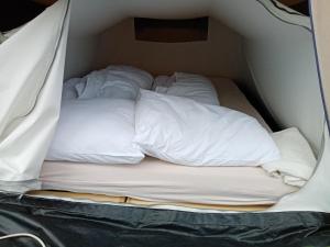 CornwerdBasic 2p tent Sotterum的帐篷内的一张床位,配有白色枕头