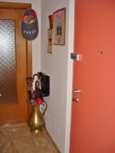 博尔扎诺Bozen Mitte的一间有门的房间和一个带钢笔的花瓶