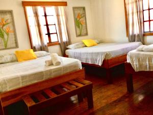 博卡斯德尔托罗Hostal del Mar - Main Street的一间卧室设有两张床和两个窗户。