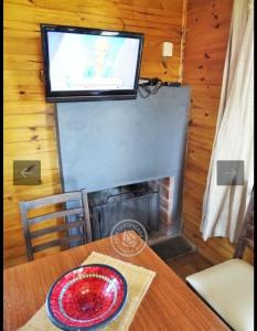 德尔迪阿布罗角法玛山林小屋的客厅设有壁炉和电视。