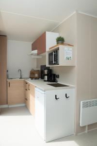 EnscherangeTiny House的小厨房配有白色橱柜和微波炉
