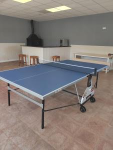 马尔帕尔蒂达德卡塞雷斯La Berruca Casa Rural Malpartida de Cáceres的一张蓝色的乒乓球桌,位于带椅子的房间