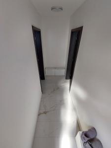 梅尔尼克Vehlovice Apartments的白色房间带两扇门的走廊