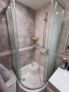 卢扎ALDO comfort的浴室里设有玻璃门淋浴