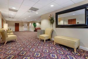 斯泰茨伯勒Comfort Inn & Suites Statesboro - University Area的一间设有椅子和一面镜子的等候室