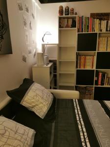 尼斯CHAMBRE CHEZ L'HABITANT - ROOM IN THE OWNER'S APARTMENT的一间卧室设有一张床和一个书架