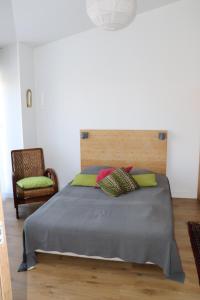 波尔多CHAMBRES chez l'habitant Córdoba et Lhassa的一间卧室配有一张大床和一把椅子