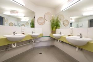 坎贝尔港Sow and Piglets Guesthouse的浴室设有3个水槽和2面镜子