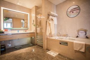 苏州苏州汇融广场假日酒店的带浴缸、水槽和淋浴的浴室