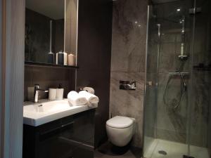 绿山城SleepWell的浴室配有卫生间、盥洗盆和淋浴。
