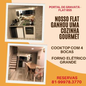 格拉瓦塔Flat Portal de Gravatá的厨房和饭厅照片的拼合