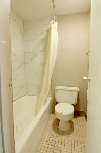 罗杰斯Town and Country INN的浴室配有卫生间、浴缸和水槽。