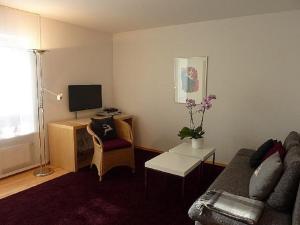Pentling布鲁斯因公寓的客厅配有沙发和书桌及电视