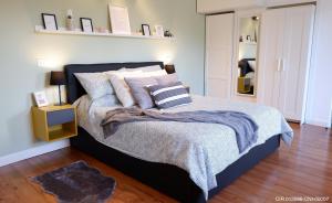 拉韦纳蓬泰特雷萨Lavena - LAKE & MOUNTAIN Apartments的一间卧室配有带枕头的床