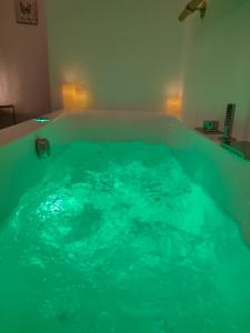 博洛尼亚Il Sitarein的客房内的大浴缸里装满了蓝色的水