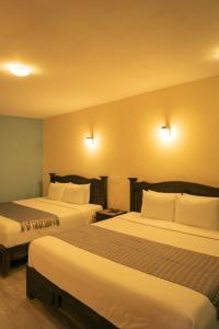 圣克里斯托瓦尔-德拉斯卡萨斯VO´E的酒店客房设有两张床和两盏灯。