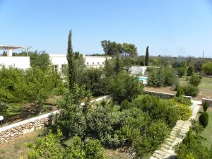 加利波利Masseria Agriturismo Faresalento的享有花园的顶部景致,花园内种有树木和灌木丛