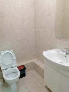 阿斯塔纳Apart Hotel 36 этаж的浴室配有白色卫生间和盥洗盆。