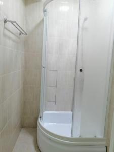 阿斯塔纳Apart Hotel 36 этаж的带淋浴和白色卫生间的浴室