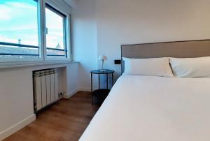 萨拉曼卡Apartamentos Celestina by gaiarooms的一间卧室设有一张大床和一个窗户。