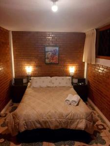 伊察Montemira Private House的卧室设有一张砖墙内的大床