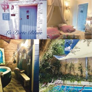 圣皮埃尔La Porte Bleue : Guest house Cosy & Jaccuzi的一张带冲浪板的房间的照片拼贴