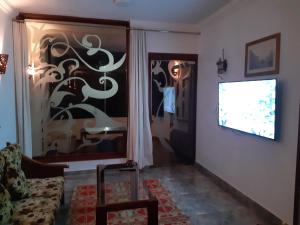 库塞尔German Dolphin的客厅配有沙发和墙上的电视