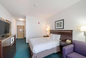 尚佩恩Rodeway Inn Urbana Champaign University Area的酒店客房,配有床和沙发