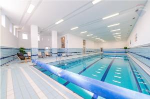 RačaRaca Retreat的大楼内一个蓝色的大型游泳池