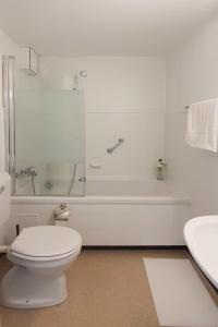 阿尔特施泰滕Bright and modern apartment in the heart of Altstätten的浴室配有卫生间、浴缸和水槽。