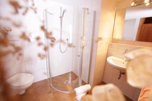 鲁波尔丁贝佳斯特豪斯葡萄园宾馆的带淋浴、卫生间和盥洗盆的浴室