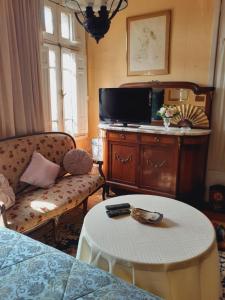 圣地亚哥Casa dos Leones的客厅配有电视、沙发和桌子