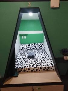 达沃市Napsule Suites的绿色墙壁间的一张床位