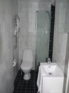 隆德VillaVega Apartments的浴室配有卫生间、淋浴和盥洗盆。