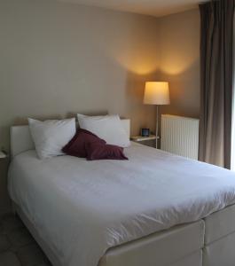 BierbeekB Apartment的卧室配有白色大床和白色枕头