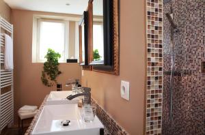 Saint-Jean-aux-Bois奥博热拉邦内伊德酒店的一间带水槽和淋浴的浴室