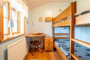 奥萨Hansjö stugby - Topersvägen的一间小卧室,配有双层床和书桌