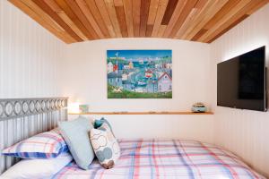 彭赞斯Mount View Overnight Accommodation的一间卧室配有一张床和一台平面电视