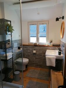 圣布拉辛WÄLDER: Quartier Haus im Glück的一间带卫生间和水槽的浴室