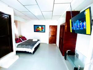 卡塔赫纳LA Perla Sabanera CTG的一间卧室配有一张床和一台平面电视