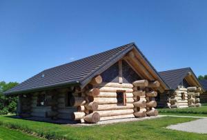 KrickowNaturstammhaus Tollensesee的小木屋,有一堆木头