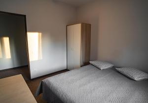 PaserninkaiVėjo Malūnų sodyba - vila的一间卧室配有床、橱柜和镜子