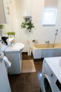苏佩塔尔Apartment Dunja的一间带水槽、浴缸和洗衣机的浴室