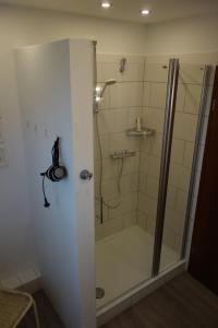 海利根港Haus Mehler的浴室里设有玻璃门淋浴