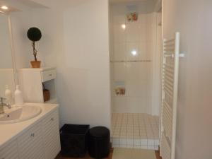 滨海科勒维尔La Suite Le Nôtre的带淋浴和盥洗盆的白色浴室