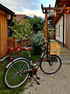 巴德哥依斯恩Tonis Apartment的停在房子前面的自行车
