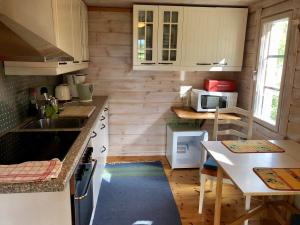 InkooHimalayan cabin Inkoo的一个带水槽和桌子的小厨房