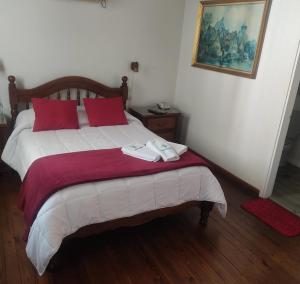 科洛尼亚-德尔萨克拉门托罗米酒店的一间卧室配有红色枕头的床