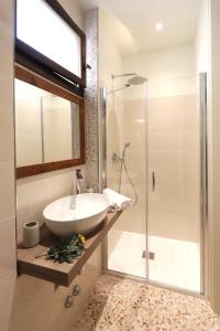 威尼斯Ca' del Pittor Apartments的一间带水槽和淋浴的浴室