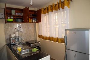 基苏木Tom Mboya Estate - Fast WI-FI, Netflix and Parking 1Br Apartment in Kisumu Town的厨房配有水槽和冰箱
